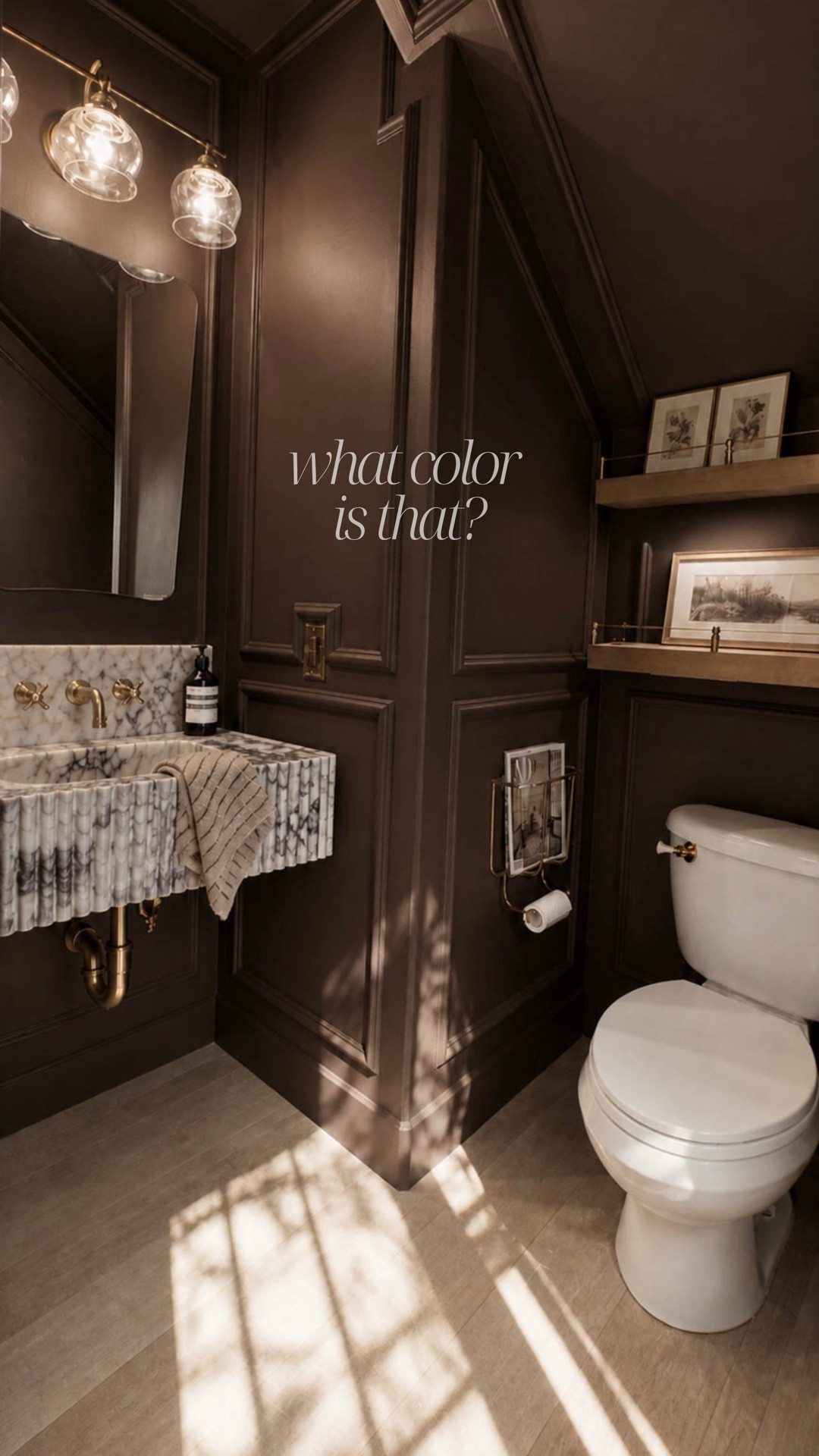 The moodiest powder room color to give your home a 2026 refresh 🤎

Comment PAINT for my exact paint color, decor sources, and styling details!

#powderroom #powderroomdesign #bathroomdesign #bathroompaint #paintcolors #brownpaint #moodyhome #interiordesign #homedecor #bathroommakeover #neutralhome #warminteriors #luxuryhome #vintagemodern #benjaminmoore

Powder room ideas, powder room makeover, bathroom paint colors, brown bathroom walls, moody powder room, dark bathroom ideas, Benjamin Moore brown paint, warm neutral paint colors, luxury powder room, vintage modern home, cozy home decor, high-end interiors, neutral home inspiration, dramatic bathroom design, interior design inspiration, 2026 home trends, home renovation ideas, small bathroom inspiration, guest bathroom makeover, designer paint colors.