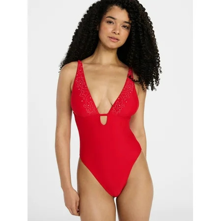 No Boundaries Plunge One-Piece Swimsuit, Women’s | Walmart (US)