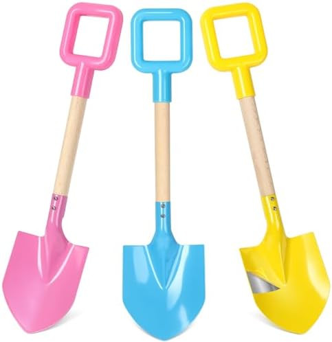 Dsmile 3Pcs Long Beach Shovels 16" Metal Kids Beach Spades Sand Shovels Toys with Wood Handle for... | Amazon (US)