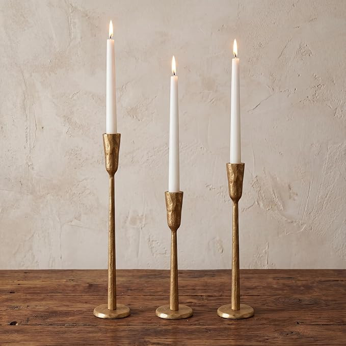 Gold Taper Candle Holders Set of 3, Vintage Brass Candlestick Holder | Amazon (US)