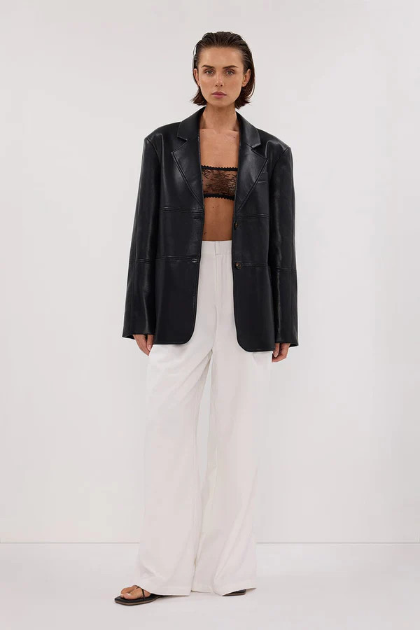 MONTY BLACK FAUX LEATHER BLAZER | DISSH