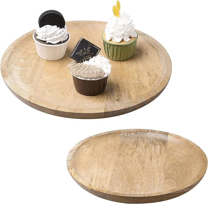 Round Rustic Solid Mango Wood Serving Tray, 10 and 12-Inch Platters, 2-pc Set | Amazon (US)