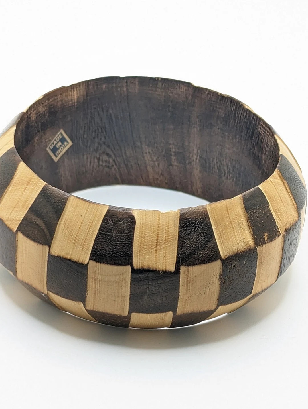 Vintage Wood Checkerboard Checker Bracelet Bangle Handmade Carved Statement Jewelry Costume Jewel... | Etsy (US)