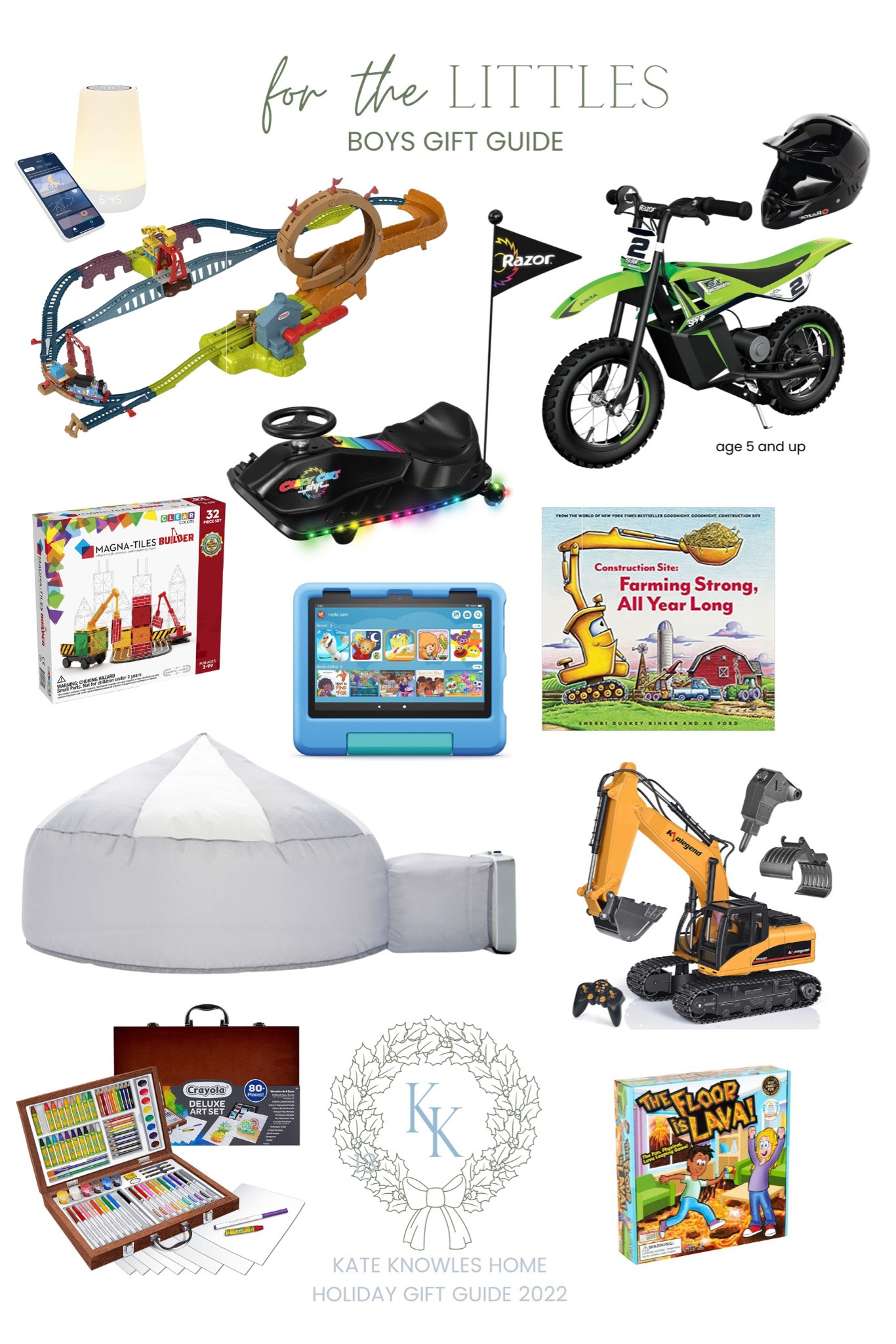 Gift guide for little boys, Christmas gift ideas for boys, best gift ideas for boys, Thomas the train, razor motorbike, razor crazy cart, air fort, magna tiles, remote control excavator, art set, the floor is lava game 

#LTKSeasonal #LTKHoliday #LTKkids