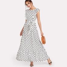 Ruffle Trim Polka Dot Textured Dress | SHEIN