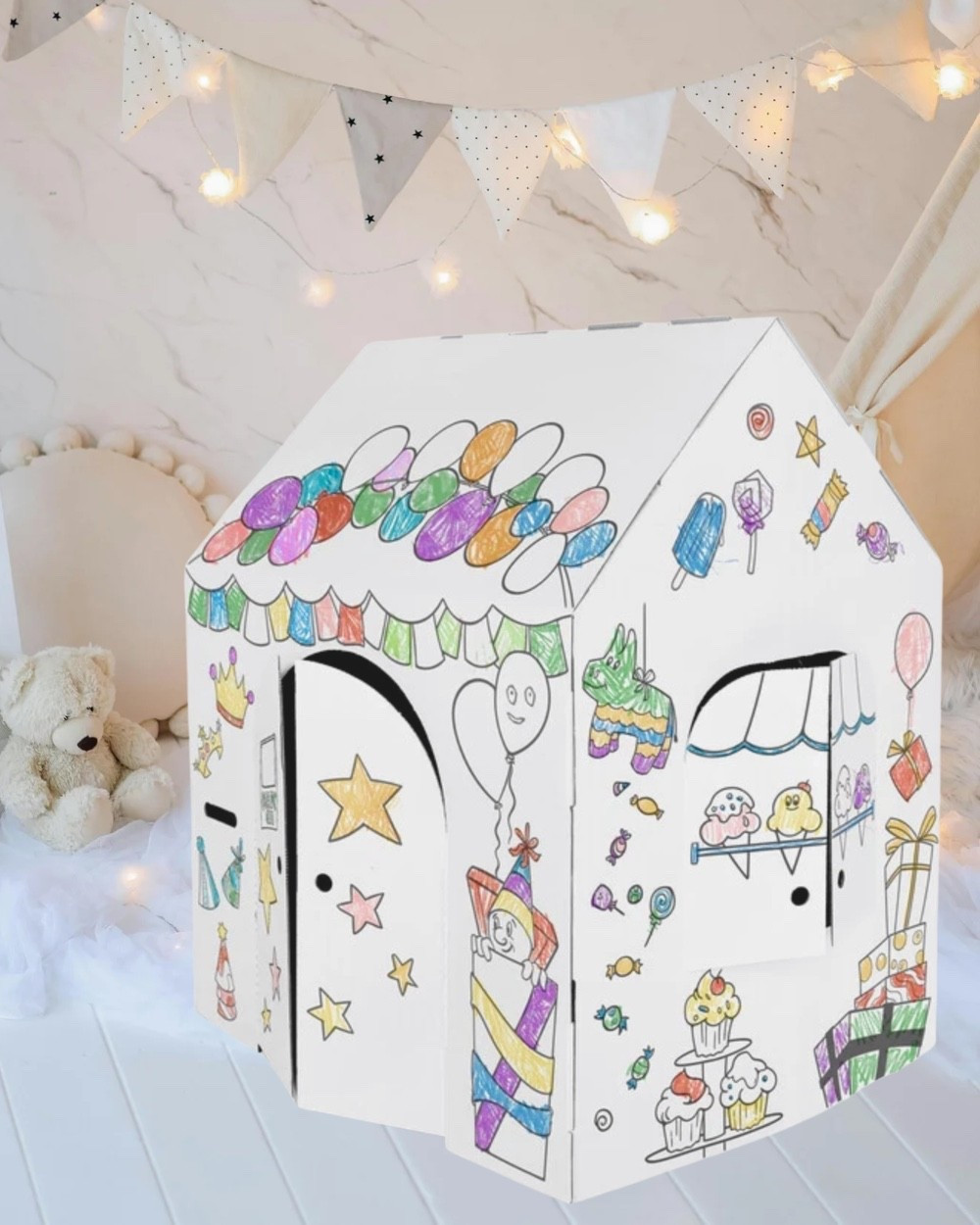 Kids color and paint cardboard playhouse (this one is a birthday theme) birthday, holidays, Halloween and more linked below 🎨

#LTKKids #LTKParties #LTKHome