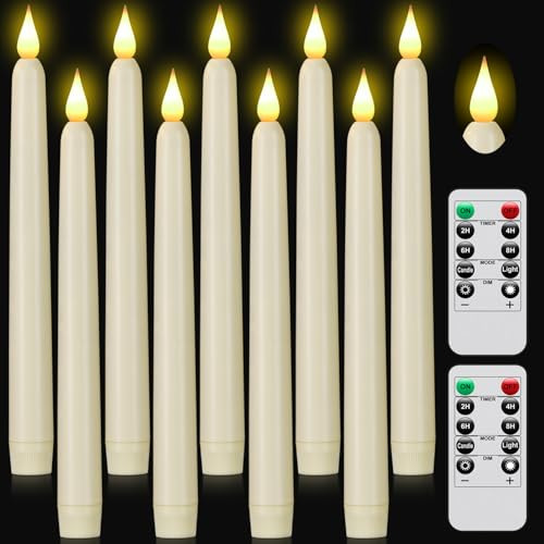 Flameless Taper Candles with Remote Control,9pack Dripless Plastic LED Candles,Flickering Candle Battery Operated,9.6'’Classic Tall Candles for Wedding, Party,Halloween,Christmas,Home Decor (Ivory) | Amazon (US)