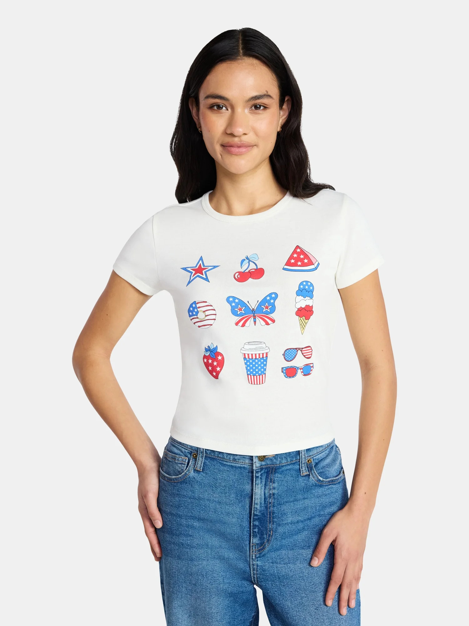 Social Edition Women's American Symbol Graphic Tee with Short Sleeves, Sizes XXS-XXL | Walmart (US)