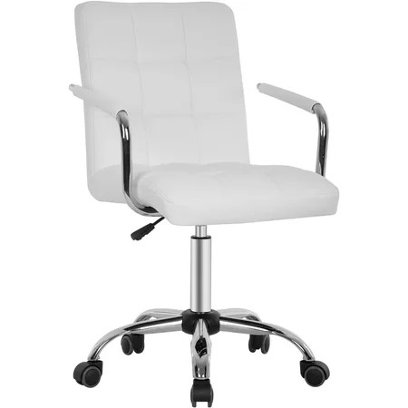 FDW Home Desk Chair PU Leather Makeup Chair with Armrest/Wheel 360°Swivel Height Adjustable White | Walmart (US)