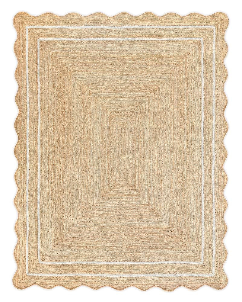 Wave Scalloped Natural Jute Rug - Boho Entryway Runner, Farmhouse Scallop, Off White (8'x10') | Amazon (US)