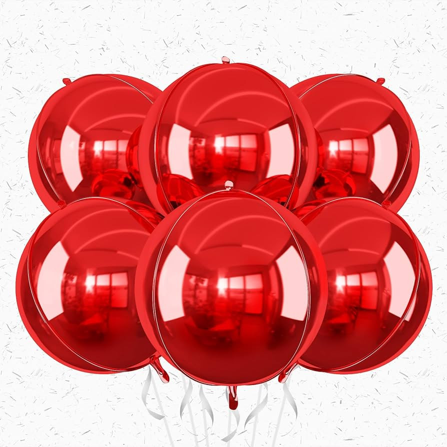 6Pcs Red Round Foil Balloons,Giant 4D Round Ball Balloons,22 Inch Metallic Red Balloon for Birthd... | Amazon (US)