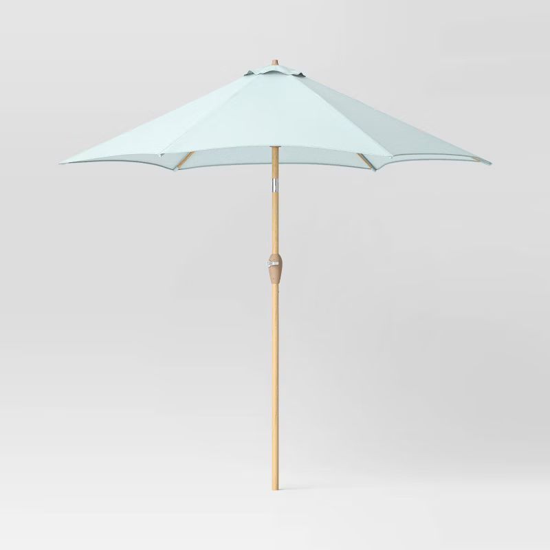 9' Round Outdoor Patio Market Umbrella with Light Wood Pole - Threshold™ | Target