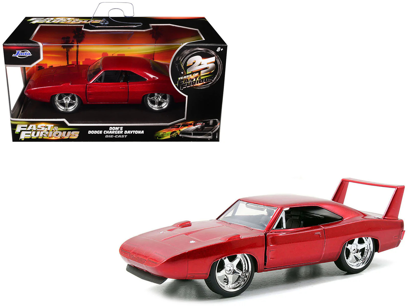 Dom's Dodge Charger Daytona Red Metallic "Fast & Furious 6" (2013) Movie "25 Years of Fast & Furious" Series die cast model car by Jada | Shop Simon