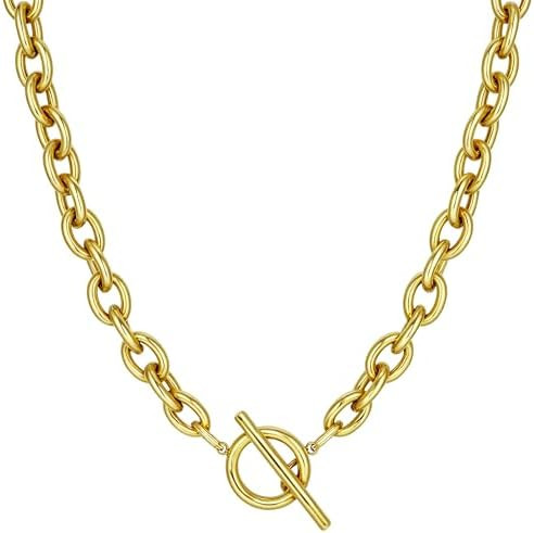 TEN MIRO 18k Gold Plated Plated Chunky Gold Plated Necklace for Women Sweatproof, Non Tarnish Chu... | Amazon (US)