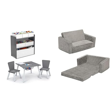 Delta Children 4-Piece Toddler Playroom Set, Grey/White & Serta Perfect Extra Wide Convertible So... | Amazon (US)