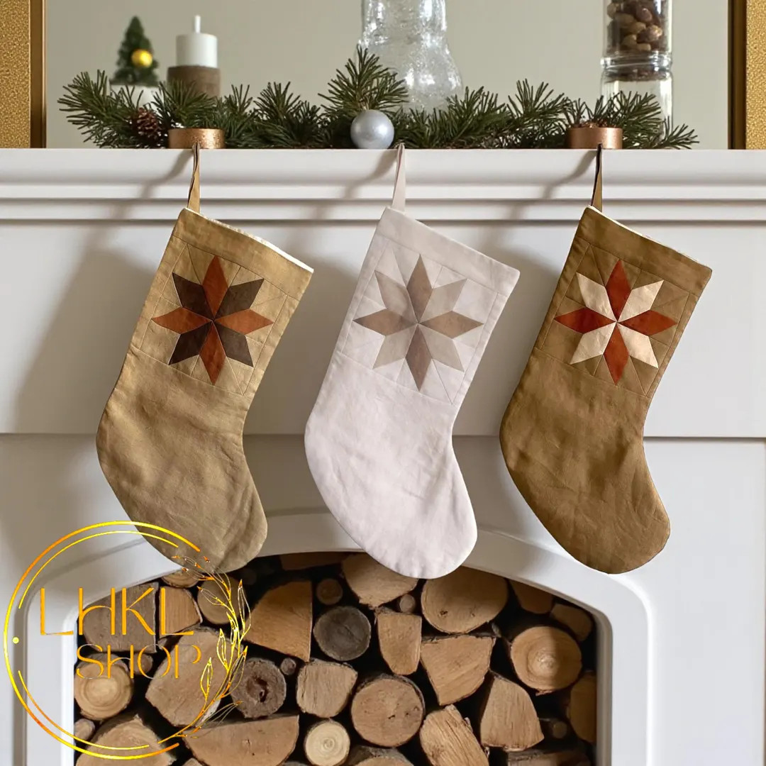 Patchwork Christmas Stocking, Handmade Linen Stocking, Star Stocking, Christmas Stocking, Kid Sto... | Etsy (US)