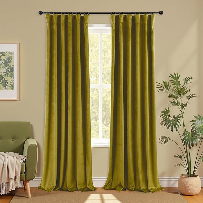 KOUFALL Chartreuse Back Tab Velvet Curtains for Living Room 52x90 Inches Long | Amazon (US)