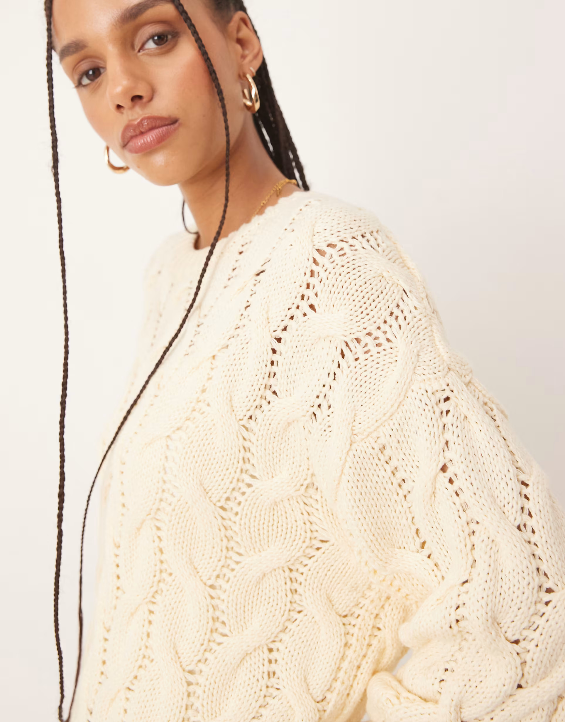 Gina Tricot oversized cable knit sweater in butter yellow | ASOS (Global)