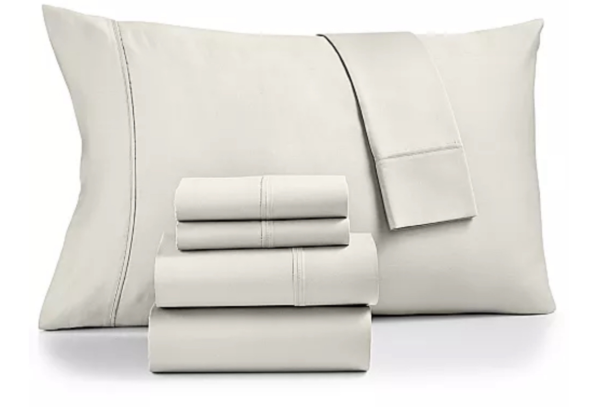 $49.99 all sizes - several colors available.
Add luxurious softness to your room with the Brookline sheet set from Fairfield Square Collection, featuring a smooth sateen weave, a relaxed solid ground and self-piped hemming on the flat sheet and pillowcases.
* Fabric: Cotton/Polyester Thread count: 1400
* Sateen woven fabric for a soft and smooth feel
* Set includes: king flat sheet (110" x 104"), king fitted sheet (78" x 80" + 15") and four pillowcases (21" x 40")
* 3/4" elastic all around fitted sheet helps fitted sheet stay in place Self-piped, 4 inch hem on flat sheet and pillowcases
* 15" pocket on fitted sheet fits mattress up to 18"
* Extra Deep Pocket available in Web ID 10199508
* Thread count determined from a sample of a representative sheet by counting cotton yarns and by separating and counting adjacent parallel polyester yarns.
* Cotton/polyester
* Machine washable
* Imported
LIMITED-TIME SPECIAL

#LTKHome #LTKSaleAlert #LTKFindsUnder50