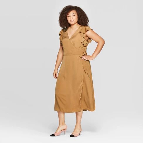 Women's Plus Size Flutter Short Sleeve V-Neck Midi A Line Dress - Who What Wear™ | Target