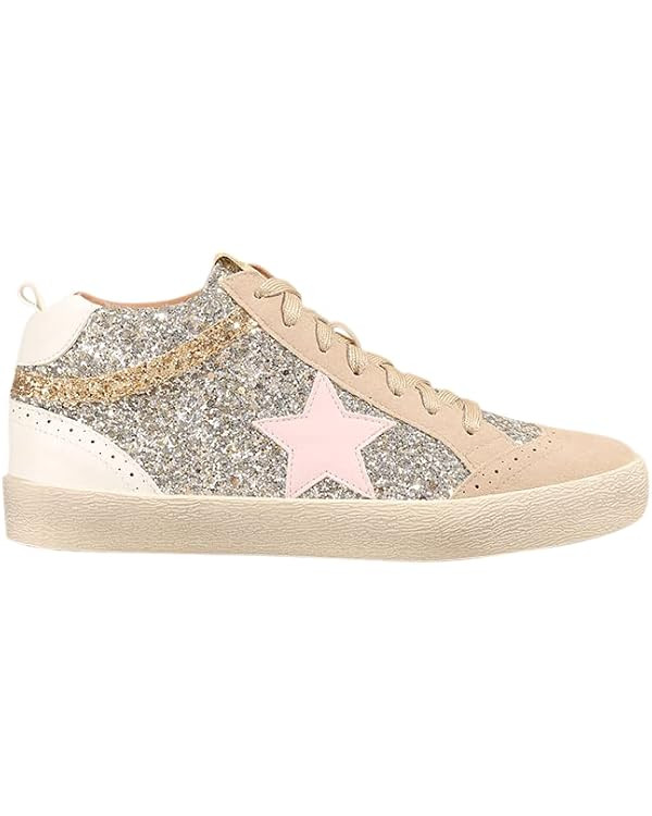 Mi.iM Daisy Rubber Sole Lace-up Glitter Suede Mid Star Sneakers | Amazon (US)