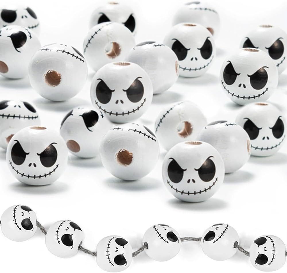 Halloween Wooden Beads, 30 Pcs Grimace Wooden Beads Black White Skeleton Halloween Spacer Beads f... | Amazon (CA)