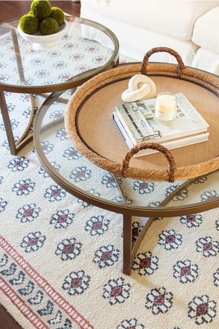 Easy coffee table styling with the best large wicker tray, round ottoman tray, gold nesting tables, brass coffee tables, and moss balls decor 

#LTKstyletip #LTKfindsunder100 #LTKhome