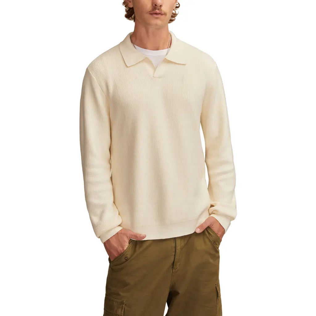 Lucky Brand Johnny Collar Cotton Blend Polo Sweater in Turtledove at Nordstrom, Size Small | Nordstrom