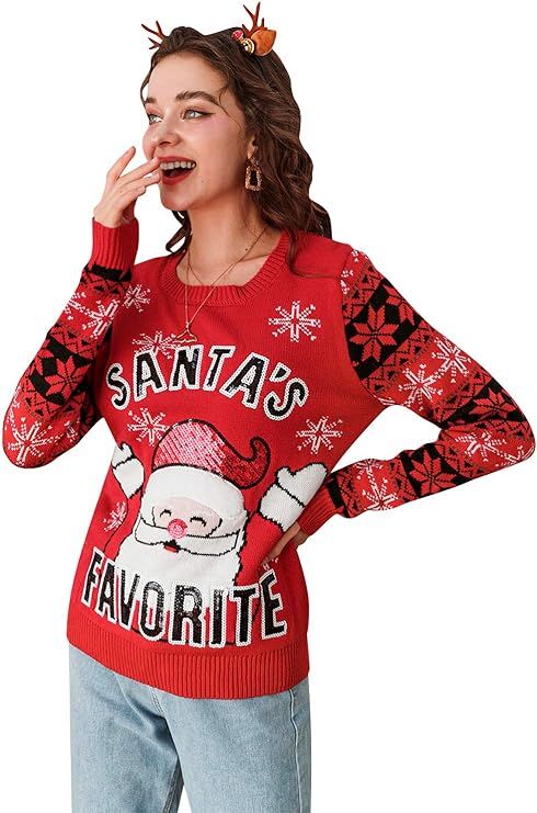 BerryGo Women's Long Sleeve Knit Pullover Sweater Ugly Christmas Reindeer Sweater | Amazon (US)
