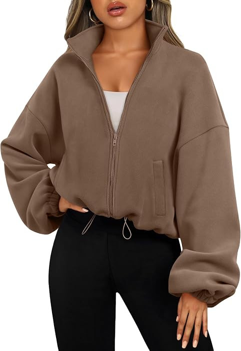 AUTOMET Womens Fleece Jackets Zip Up Oversized Cropped Sweatshirts | Amazon (US)