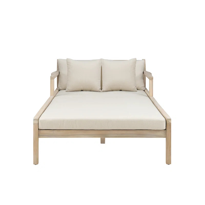Amina Outdoor Solid Wood Acacia Double Chaise Lounger | Wayfair North America