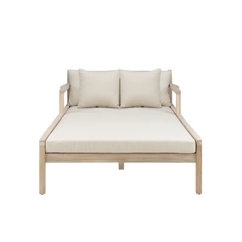 Amina Outdoor Solid Wood Acacia Double Chaise Lounger | Wayfair North America