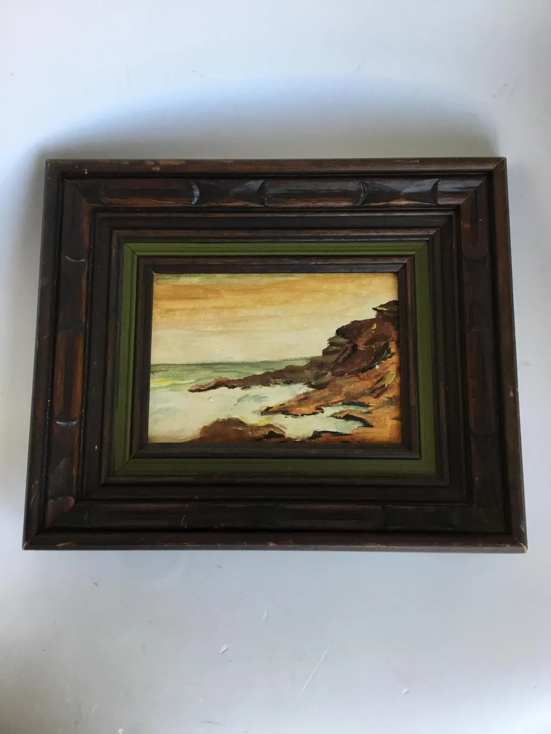 Small Well Framed Seascape. Small Vintage Rocky Shore Scene Oil Painting in Large Dark Wood Frame... | Etsy (US)