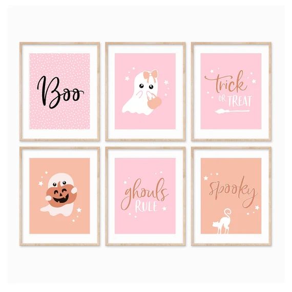 Set of 6 Halloween Printable Wall Art Instant Download Pink - Etsy | Etsy (US)