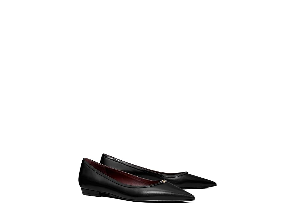 Tory Burch Double T Buckle Pointed Toe Flats Women's Flat Shoes Perfect Black/Perfect Black : 5.5 M, Leather | Zappos