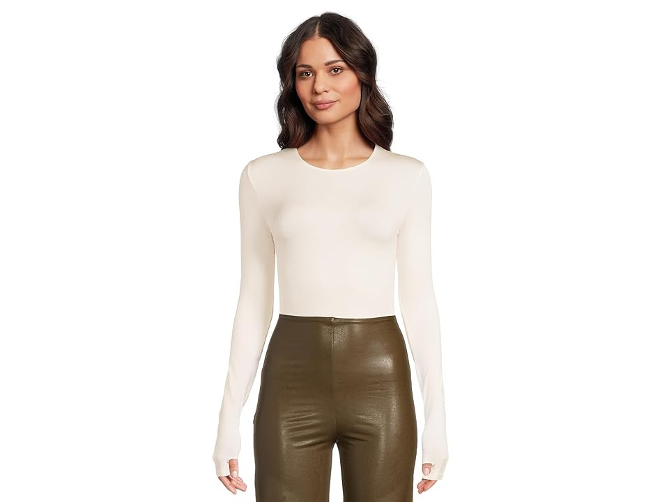 Commando Prima Ballet Long Sleeve Bodysuit w/ Thumbholes Women's Jumpsuit & Rompers One Piece Bone, Cotton/Elastane/Nylon | Zappos