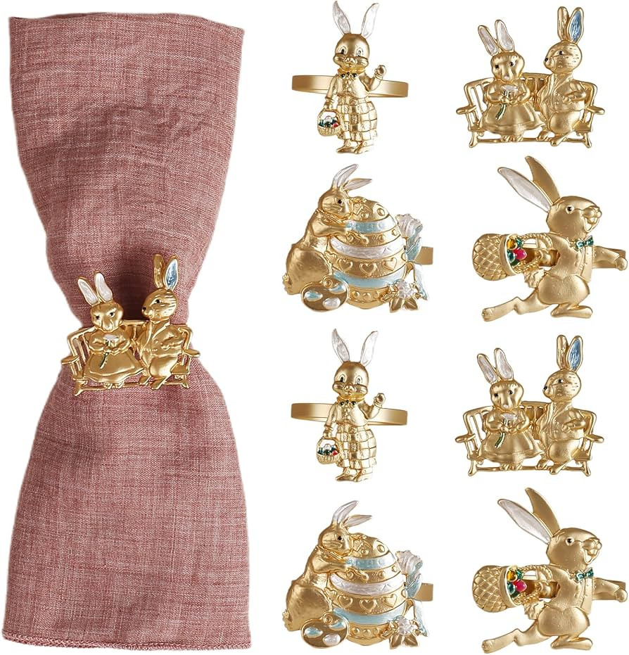 wonlex Easter Napkin Rings Set of 8, Bunny Napkin Ring Holders for Easter Celebration, Festive Ra... | Amazon (US)