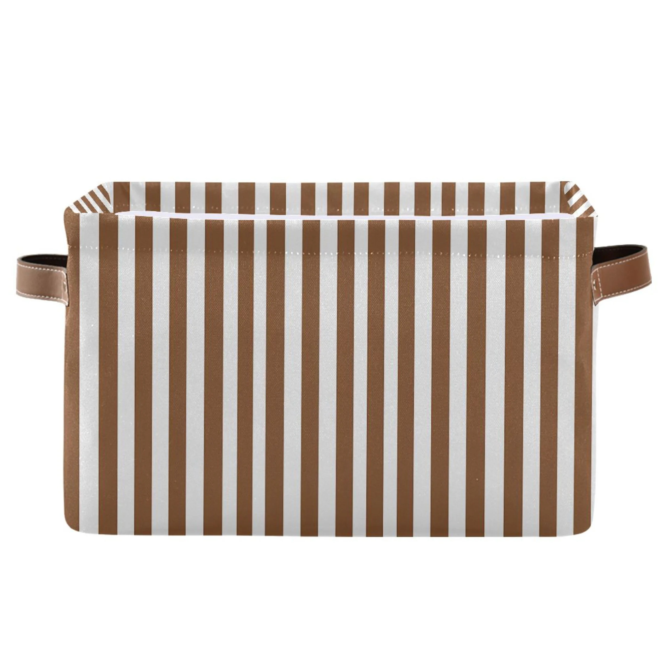 Storage Bins with Handle Fabric Organizer Basket Foldable Box 1 Pack Brown and White Striped 14.2... | Walmart (US)