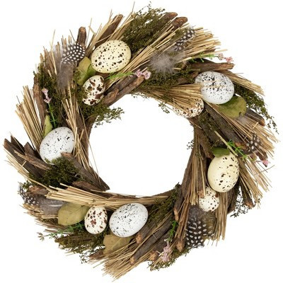 Northlight Speckled Eggs and Feathers Artificial Small Earthy Easter Wreath - 14" | Target