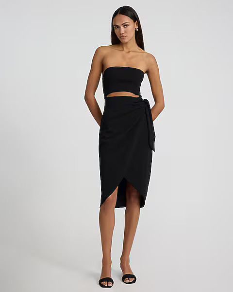 Strapless Cutout Tie Wrap Midi Sheath Dress | Express