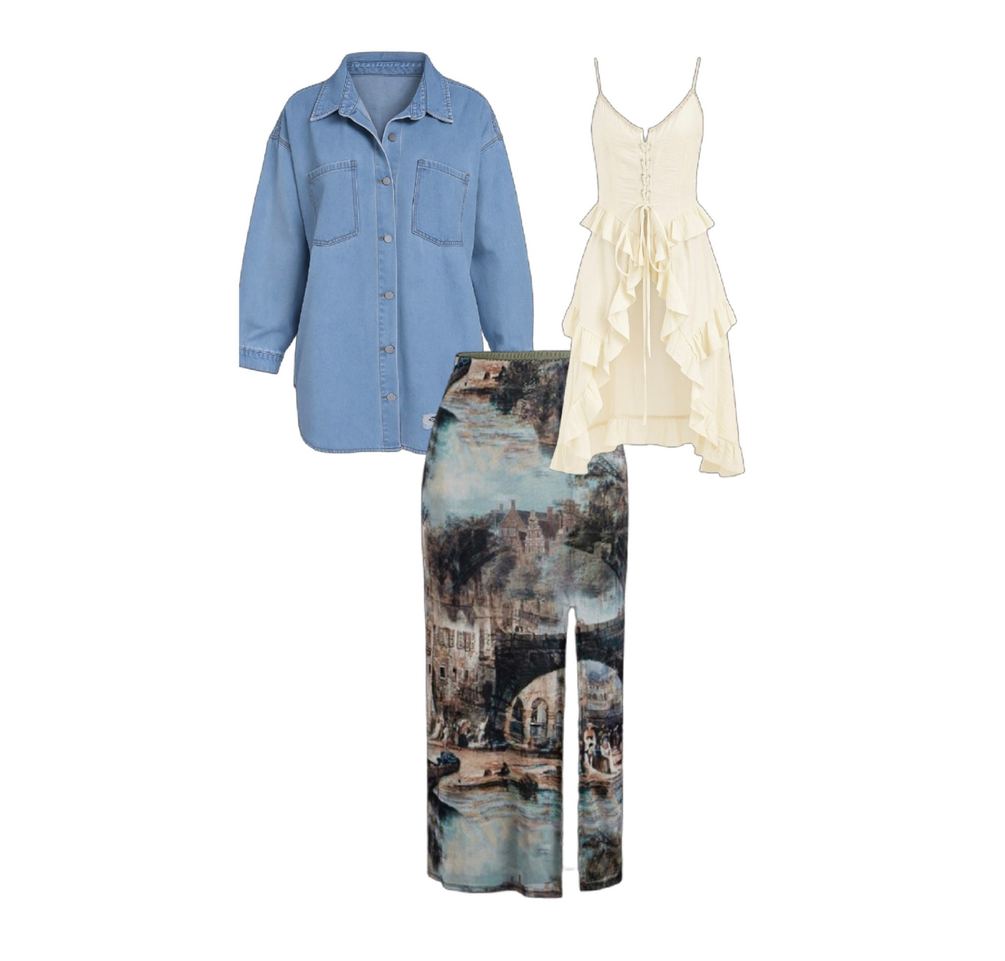 Whimsical & wearable 🧵✨
If you love outfits that feel like a storybook painting, this one’s for you. I layered a ruffled cream top with this dreamy scenic maxi skirt that literally looks like an old oil painting. Threw on an oversized denim shirt for that effortless contrast (and because it’s still kinda chilly in the mornings 🧺).

This look gives: romantic museum date, farmer’s market fairy, art school crush 💭

Perfect for: soft girls, creative spirits, vintage lovers, and anyone building a capsule wardrobe with personality.

📌 Everything is linked for you, save for inspo or grab the look before it’s gone!

#LTKcurves #LTKSpringStyle #romanticoutfit #softaesthetic #femininefashion #vintagevibes #ootdideas #slowfashionstyle #midsizefashion #whimsicalwardrobe

#LTKSeasonal #LTKMidsize #LTKFindsUnder50
