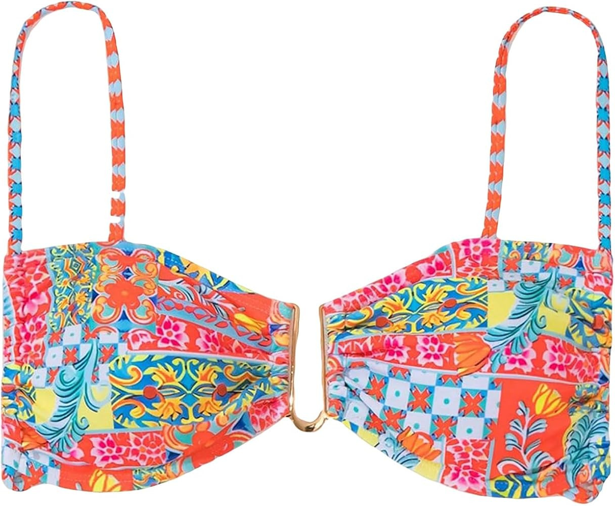 SOLY HUX Bikini Tops for Women Floral Print Spaghetti Strap Tie Back Swimsuit Bathing Suit Tops | Amazon (US)