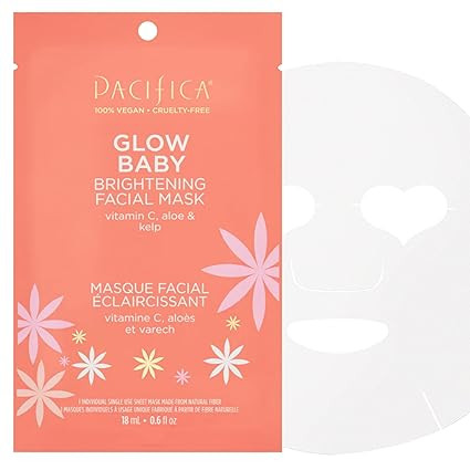 Pacifica Sheet Face Mask - Glow Baby Brightening Facial Mask w/Vitamin C, Aloe & Kelp – Cooling... | Amazon (US)