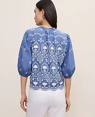 Embroidered Puff Sleeve Blouse | Ann Taylor