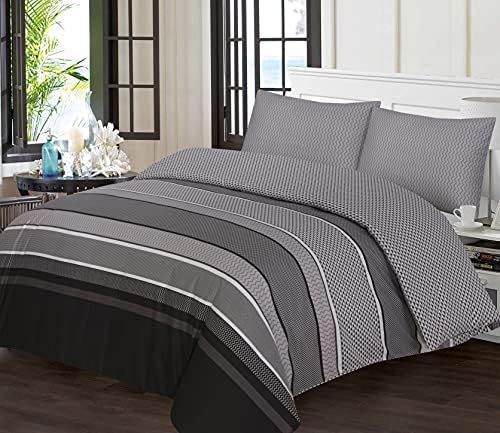 Ruvanti 3 Pcs Double Duvet Cover Set, Poly Cotton Vertical Stripe Black, Soft, Comfortable, Washable | Amazon (UK)