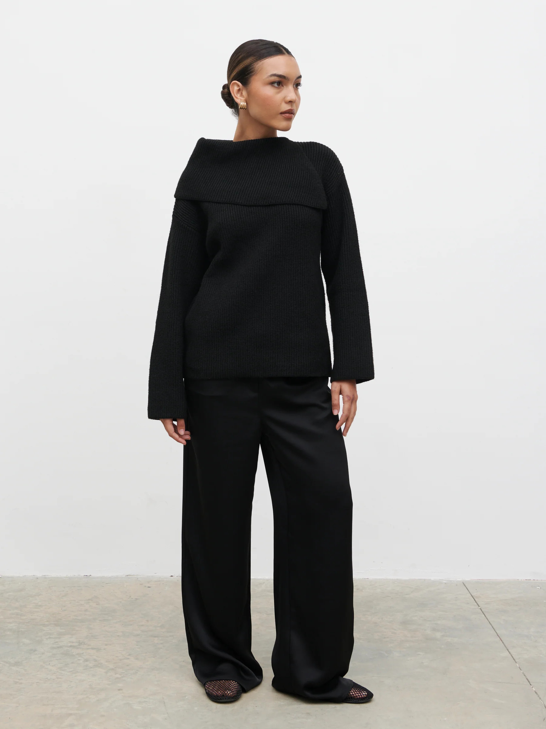 Cassandra Split Collar Knit Jumper - Black | Pretty Lavish (UK)
