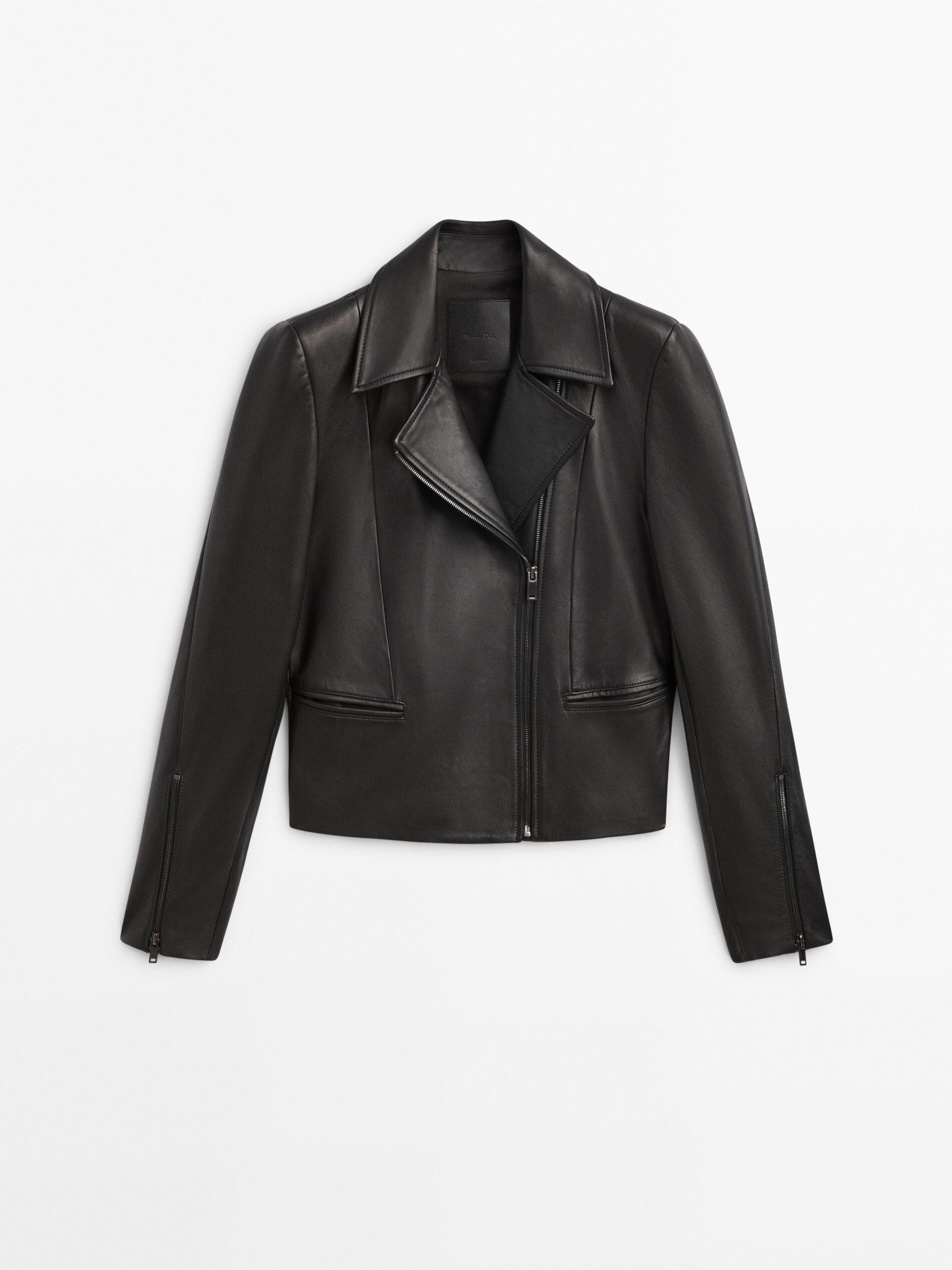 Schwarze Bikerjacke aus Leder | Massimo Dutti DE