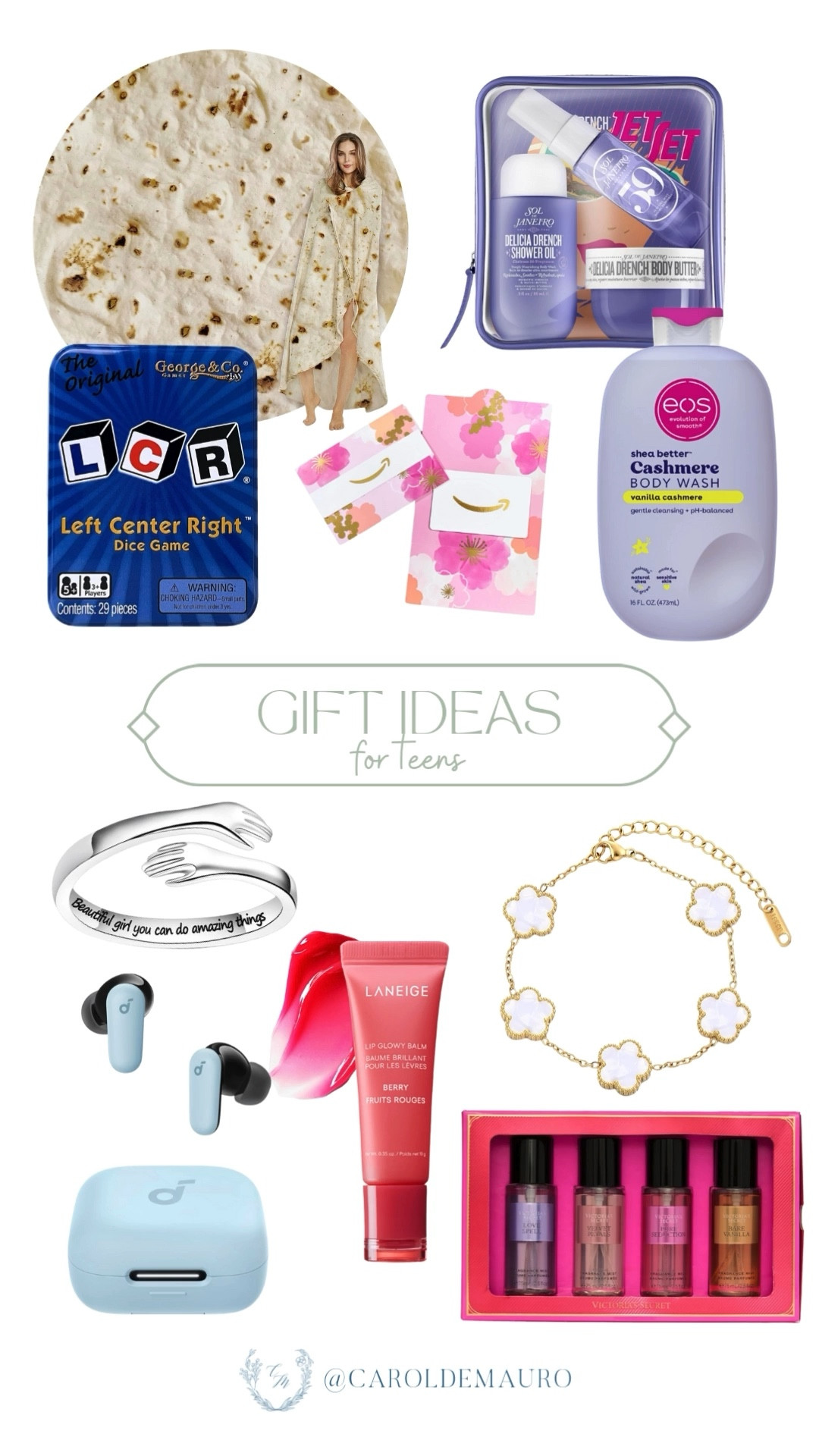 Holidays is the perfect time to spoil the teens in your life! So snag these finds before they all sell out: burritto blanket, Laneige lip balm, body care kits, Soundcore wireless earphones, a dainty bracelet, and more!

amazon finds, gifts for her, holiday gifting, teen life, beauty essentials, stocking stuffers, gift card, shopping spree

#LTKHome #LTKSeasonal #LTKBeauty