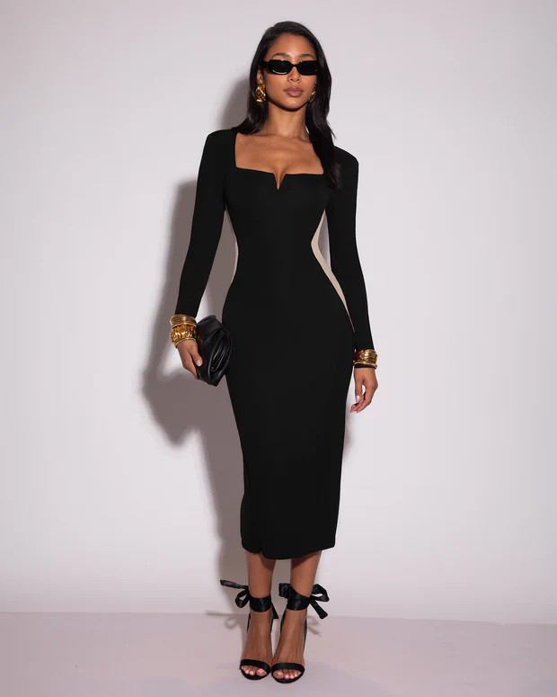 Notchy Long Sleeve Midi Dress | TA3
