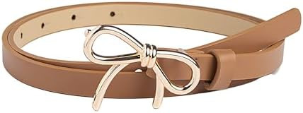 Womens Leather Belt Gold Bow Skinny Belt for Dresses Dress Jeans Ladies Thin Waist Belt for Pants | Amazon (US)